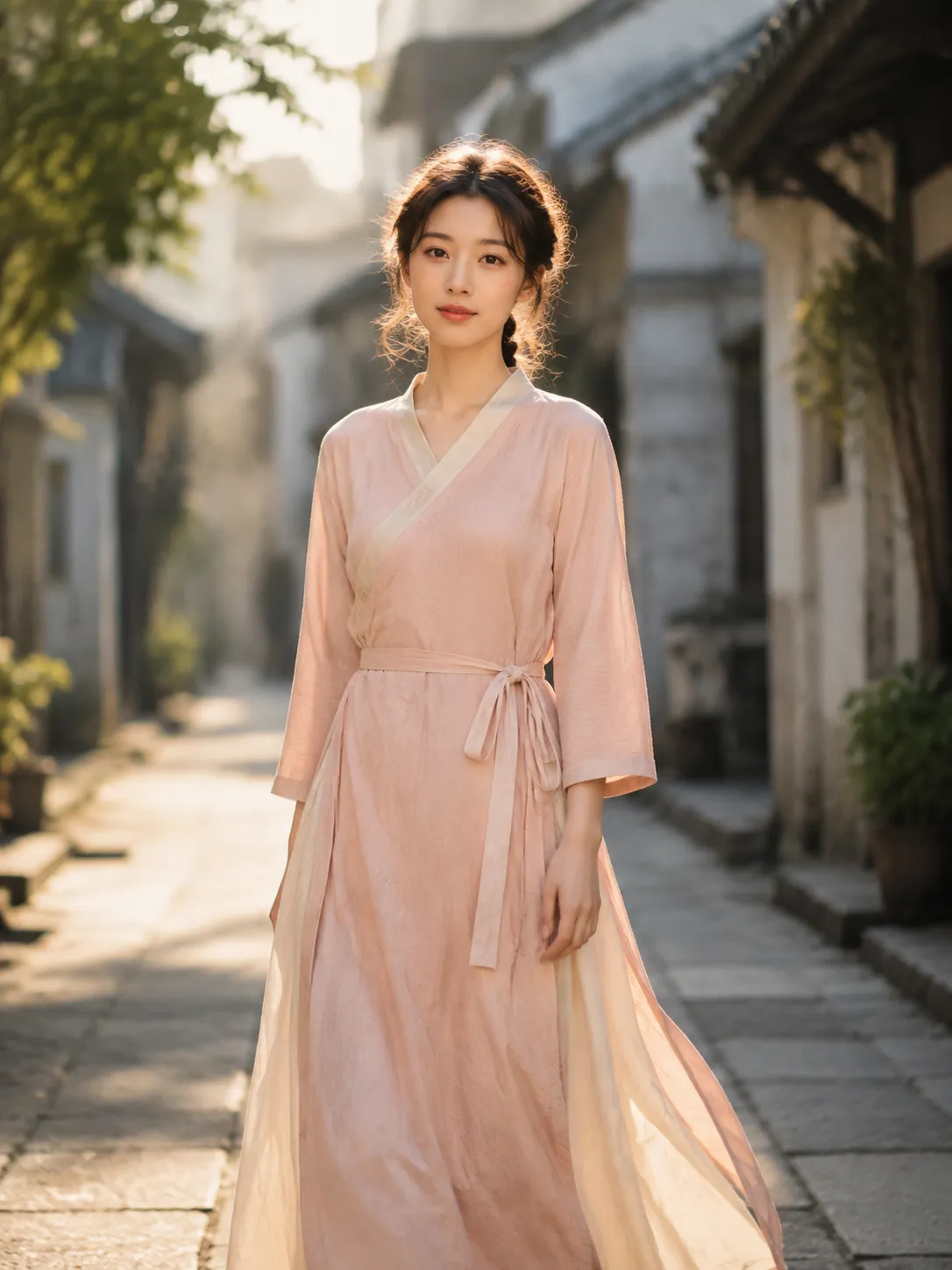 Modern xin hanfu casual daily wear in cotton linen with cross-collar design